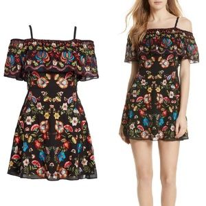 Alice + Olivia Pink and Orange Flutter Sleeve Mini Dress